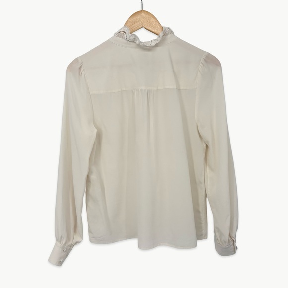 Sézane Chlo 100% Silk Embroidered Long Sleeve Blouse | 36 (US 4) | Ivory White - Picture 13 of 16